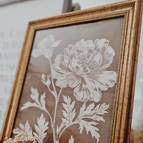 Vintage Floral Brown Canvas Art in a Gold Frame - Picture 2 of 4